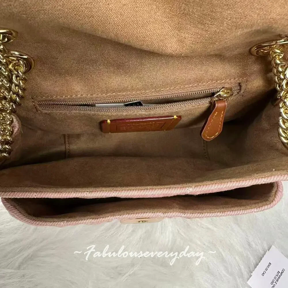 Coach Elodie Crossbody Bag 18 Loved Denim Quilting CEU17 Gold/Light Pink NWT
